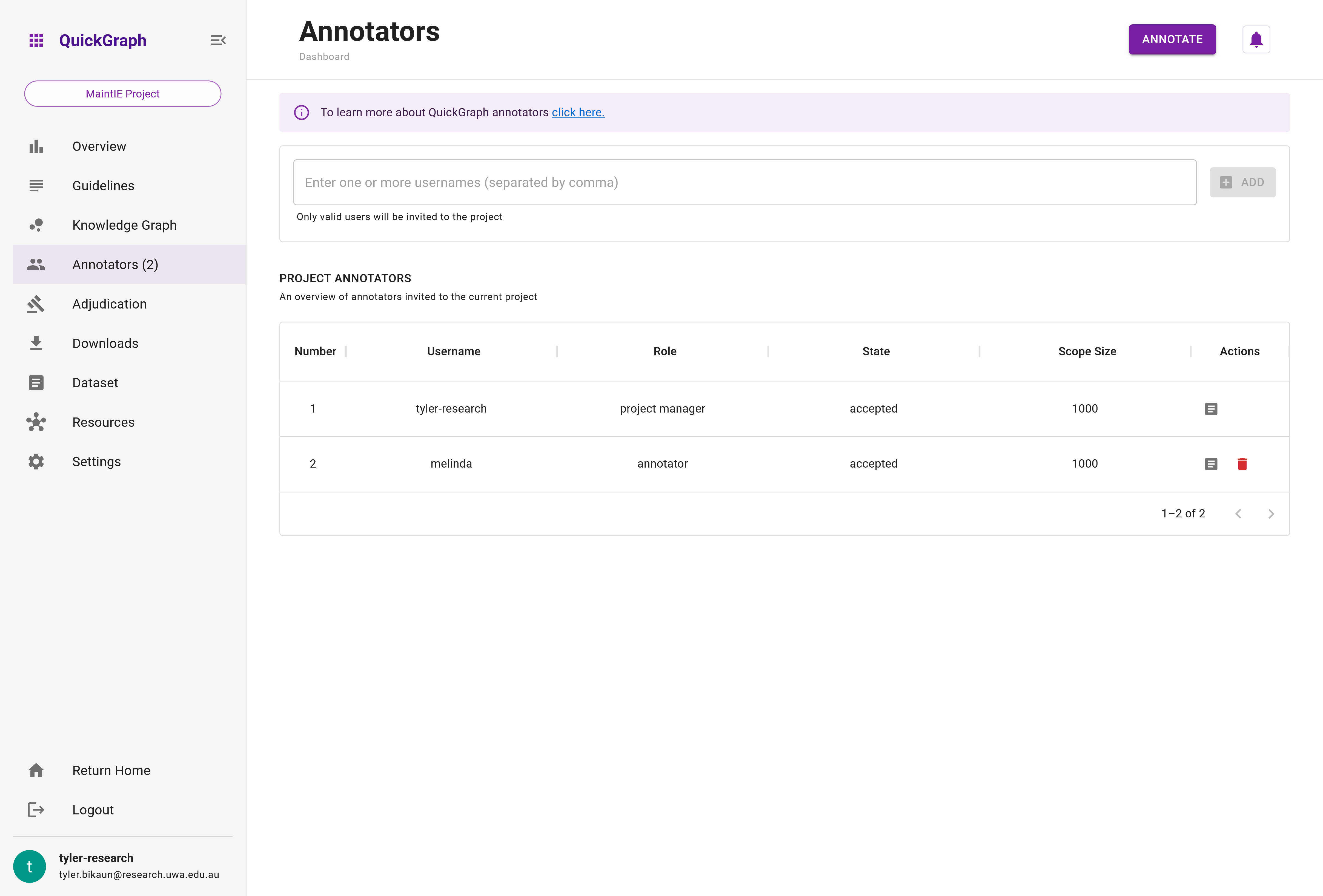 QuickGraph Dashboard Annotators