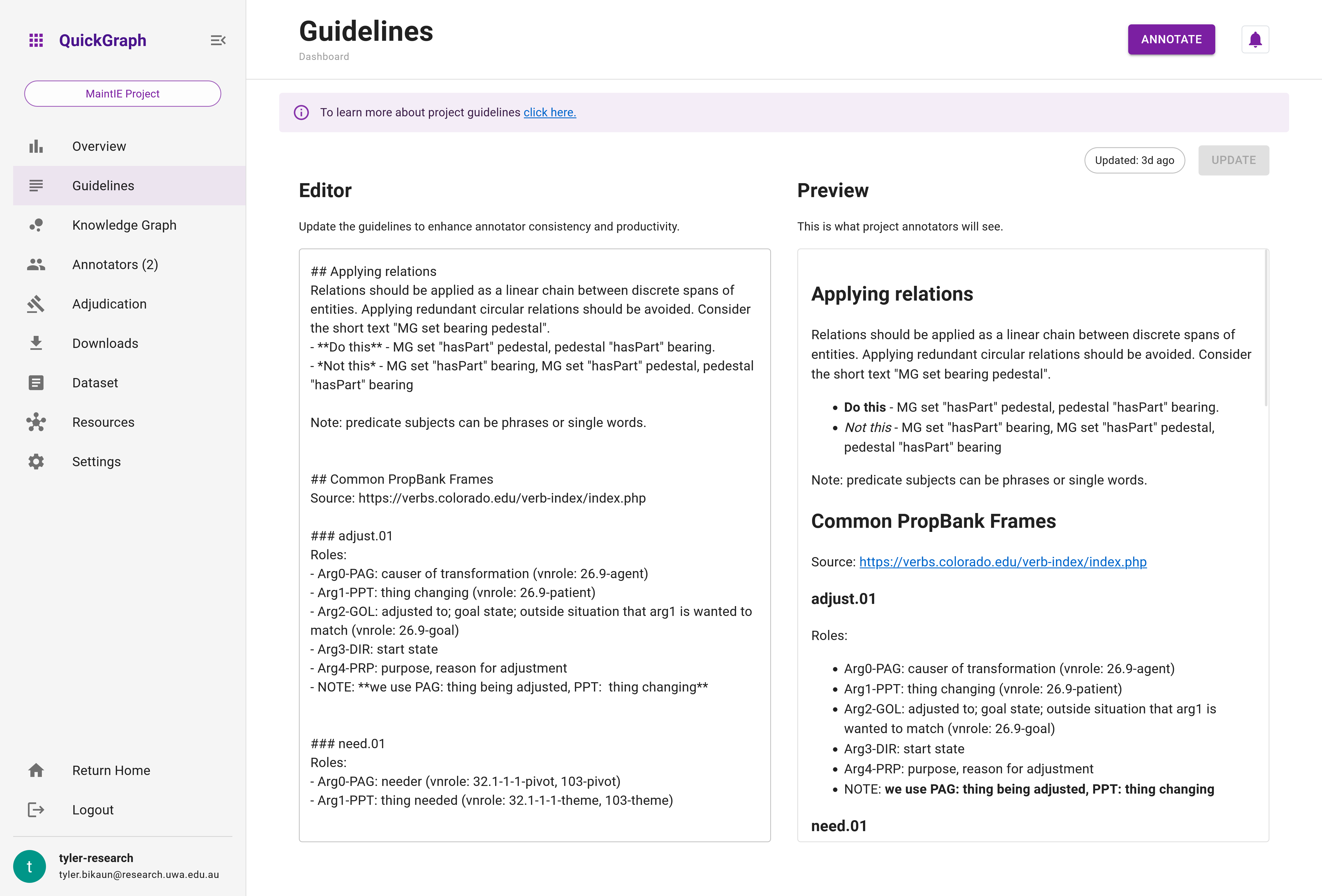 QuickGraph Dashboard Guidelines