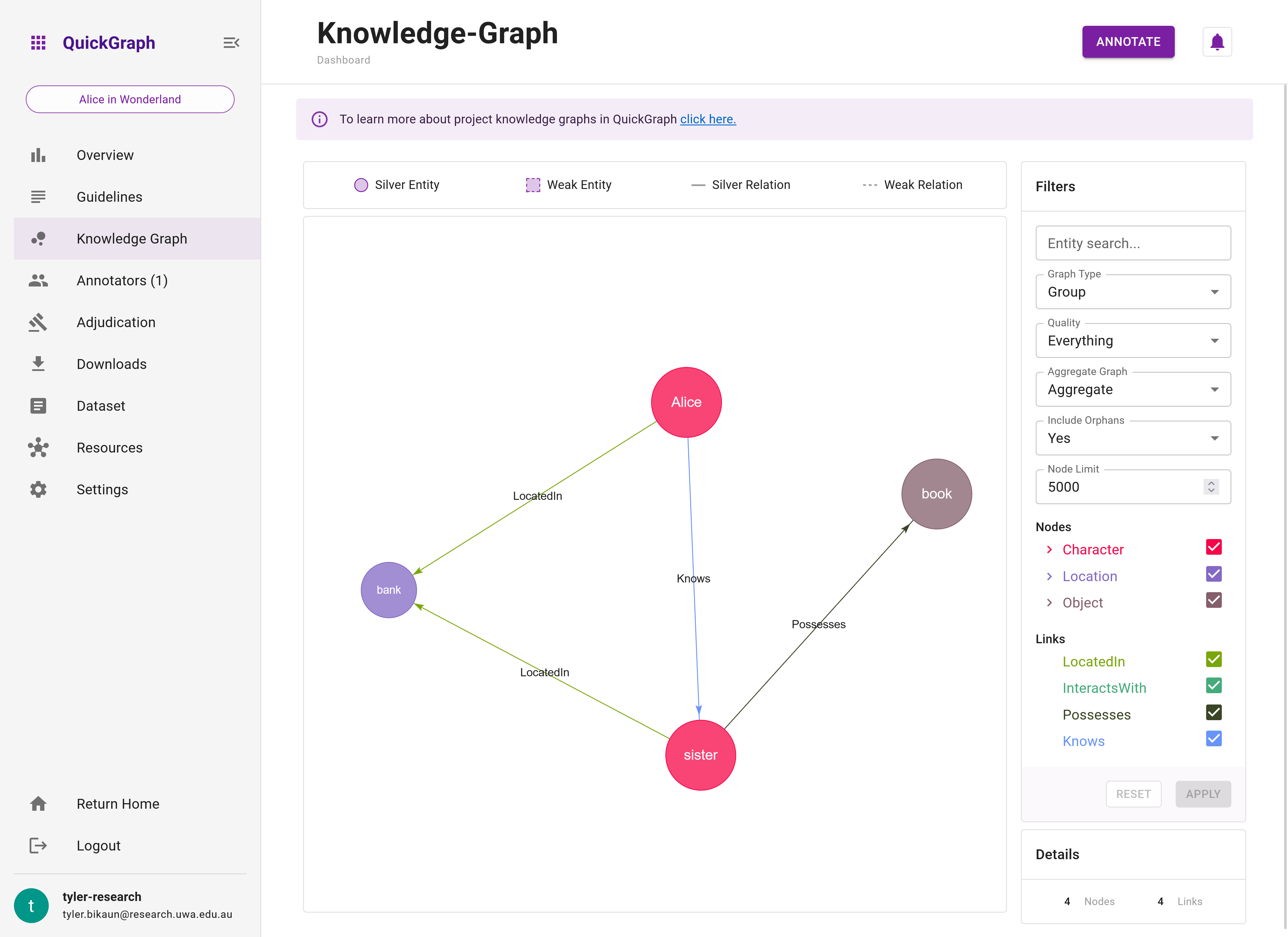 Tutorial Project Dashboard - Aggregated Knowledge Graph