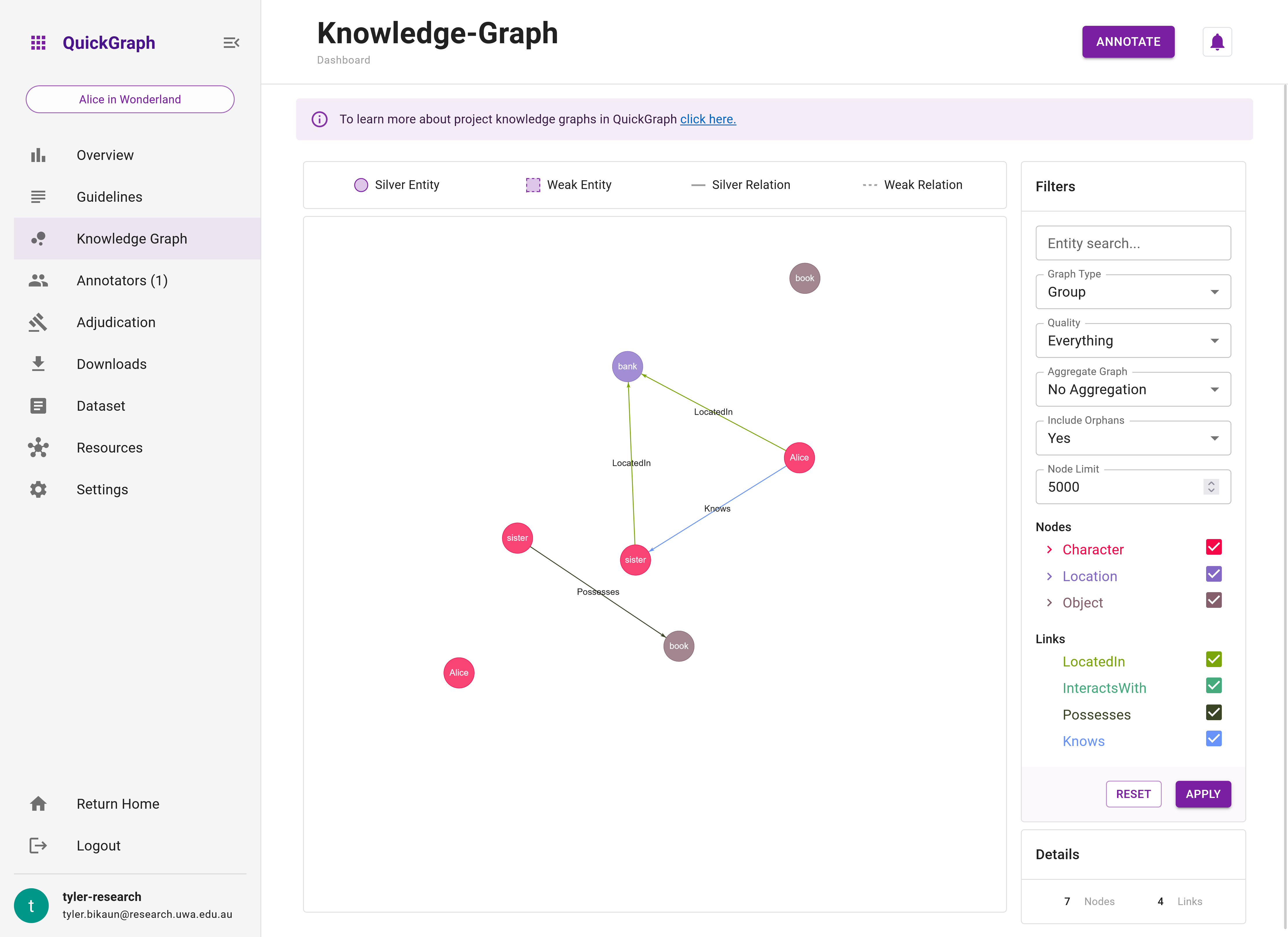 Tutorial Project Dashboard - Standard Knowledge Graph