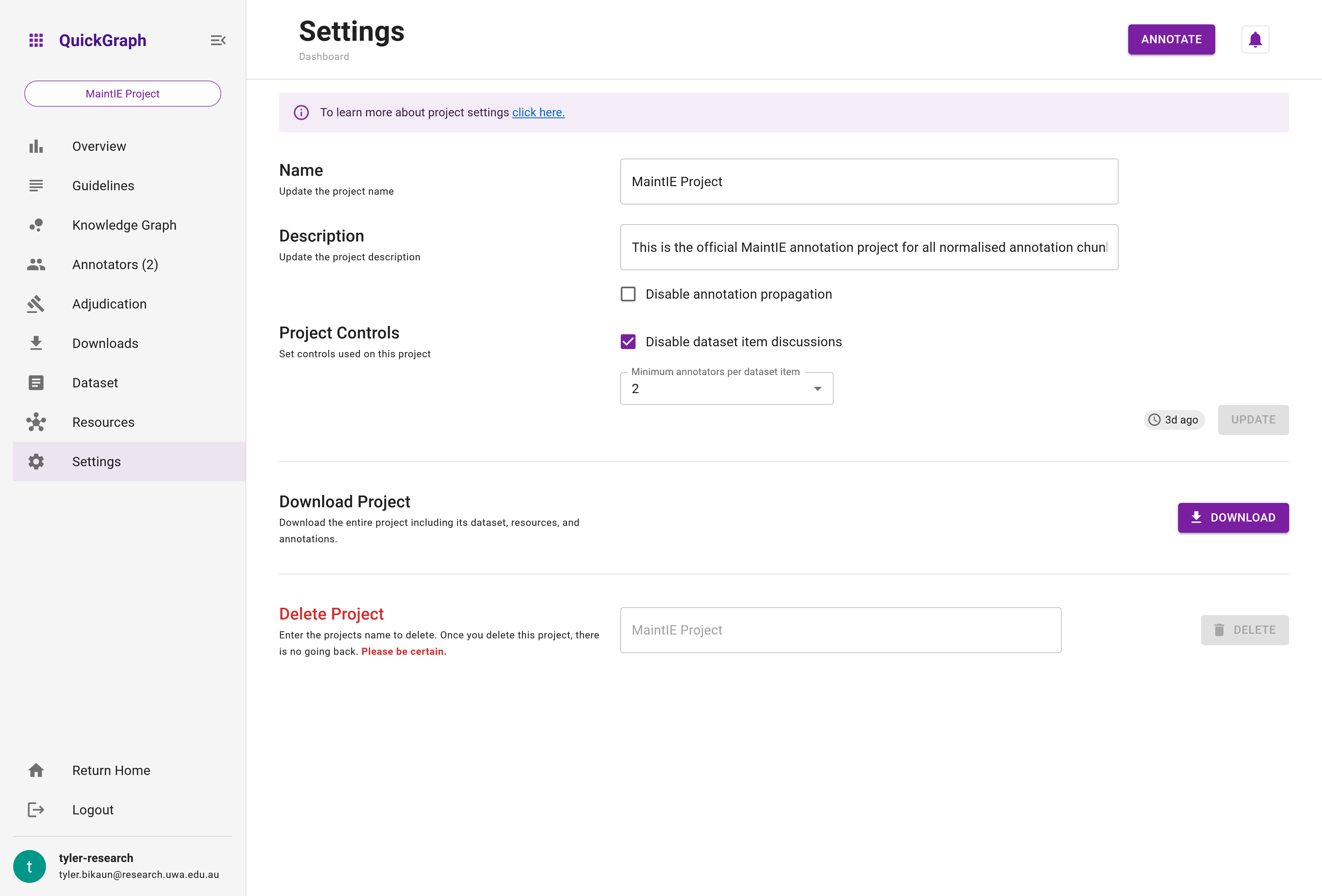 QuickGraph Dashboard Settings