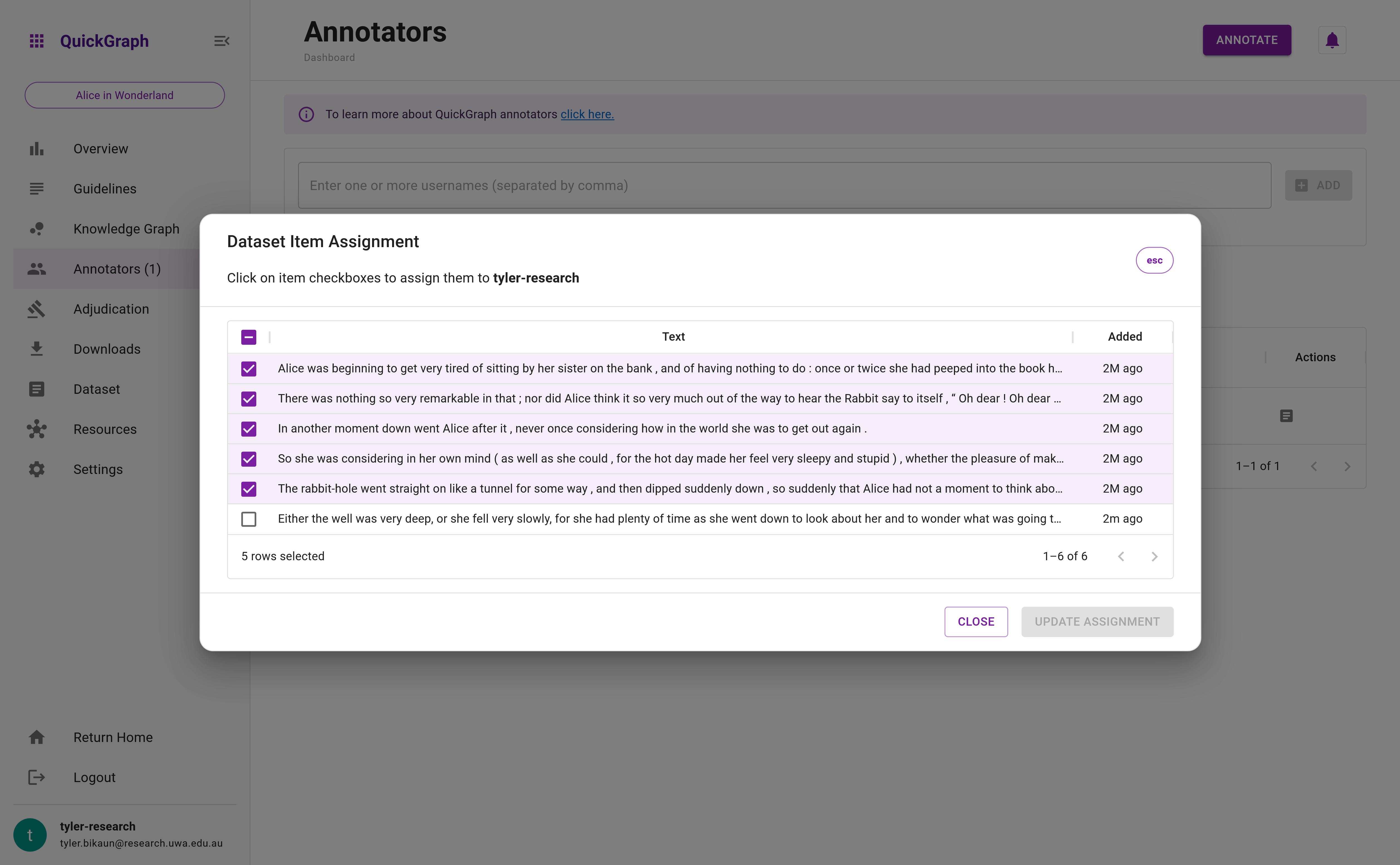 Advanced Tutorial - Annotator Assignment Modal