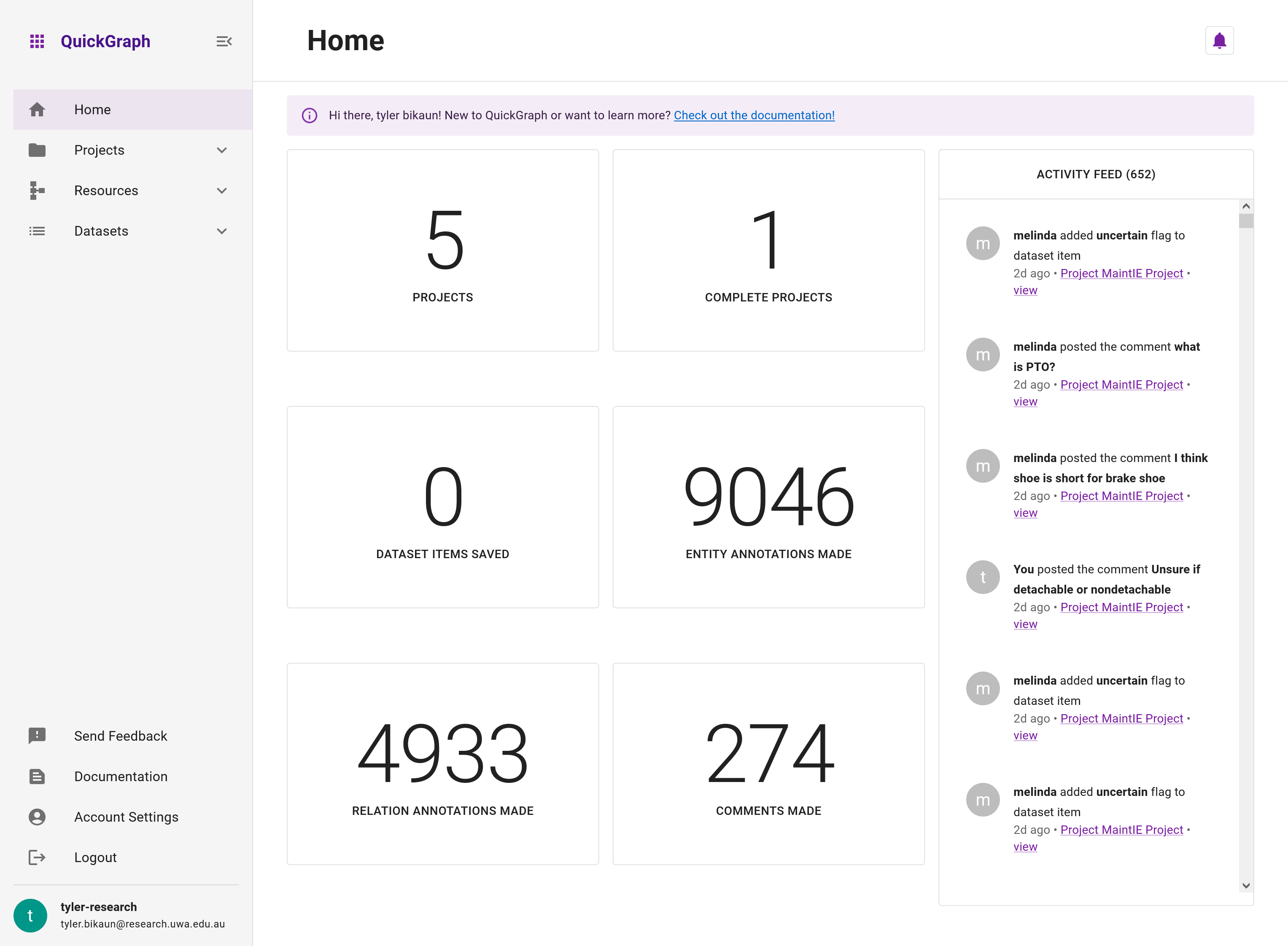 QuickGraph Personalised Home Page